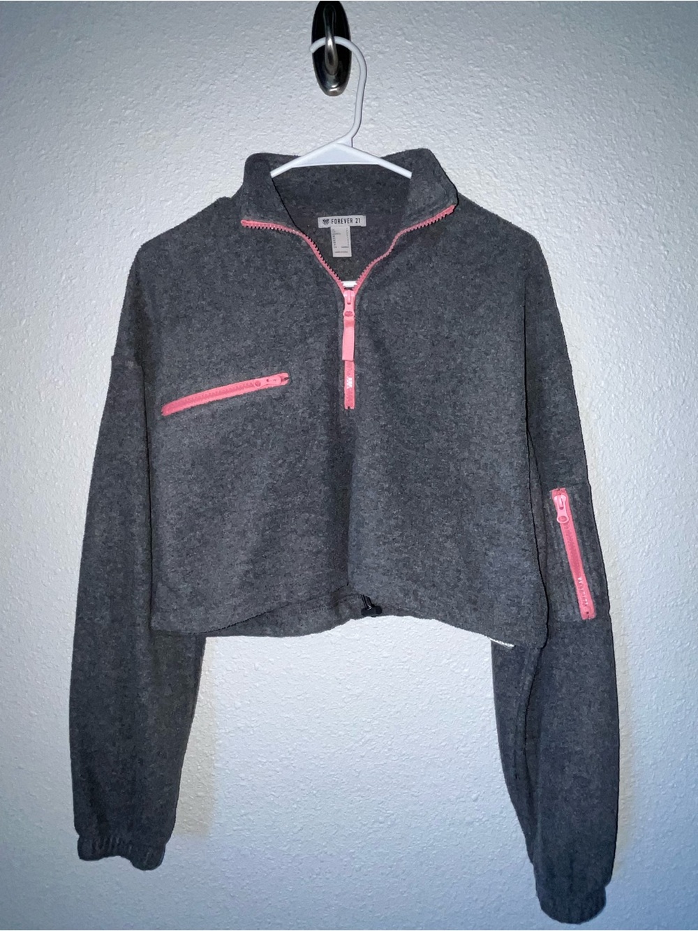 Forever 21 Gray Fleece Pullover with Pink Zippers